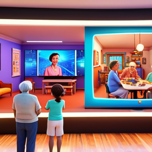 **

Prompt: *Abuela using VR for memory training, bright colors, futuristic senior center, holographic display showing family photos, warm lighting, emphasizing cognitive stimulation. Style: Pixar animation.*

**