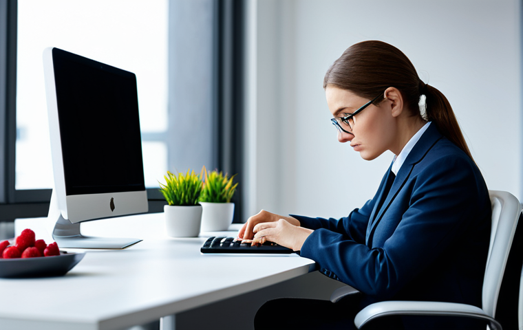 A professional, focused individual, fully clothed in a modest business suit, sits attentively at a clean, modern desk in a brightly lit, professional office. On the desk, there are elements symbolizing cognitive enhancement like a bowl of colorful fresh berries and a stack of professional books. The person is engaged in deep thought, looking at a computer screen with an expression of calm concentration. The background is a blurred, organized office space.
