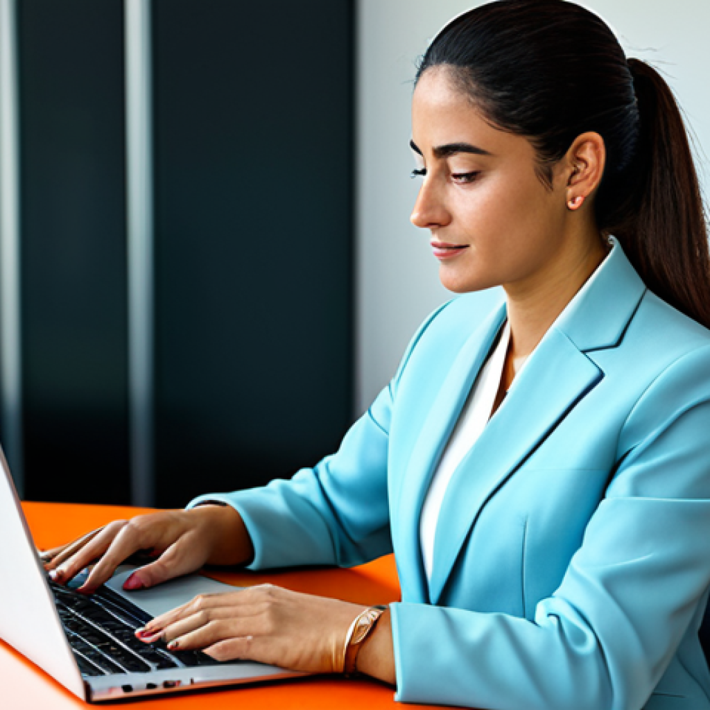 **
"A successful Latina businesswoman in a professional, modest business suit, working on a laptop in a bright, modern office in Madrid. Natural light, perfect anatomy, well-formed hands, appropriate attire. Safe for work, family-friendly, professional photography, high quality, correct proportions."
**