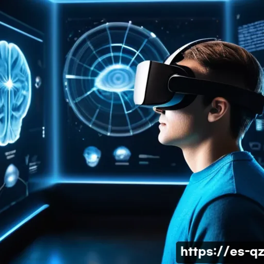 인지능력 증강을 위한 인터랙티브 학습 - **Prompt 1: Immersive VR/AR Learning Expedition**
"A young adult, wearing a sleek, modern virtua...