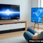 Home 21 인지능력 향상을 위한 게임 기술 활용 - A focused young adult woman sitting comfortably in a modern living room, playing a strategic video g...