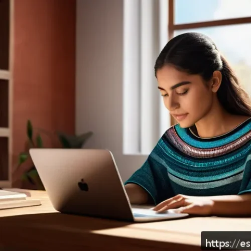 Home 17 AI 기술과 인지능력 증강의 시너지 효과 - A futuristic study environment showing a young adult Hispanic woman using a virtual assistant device...